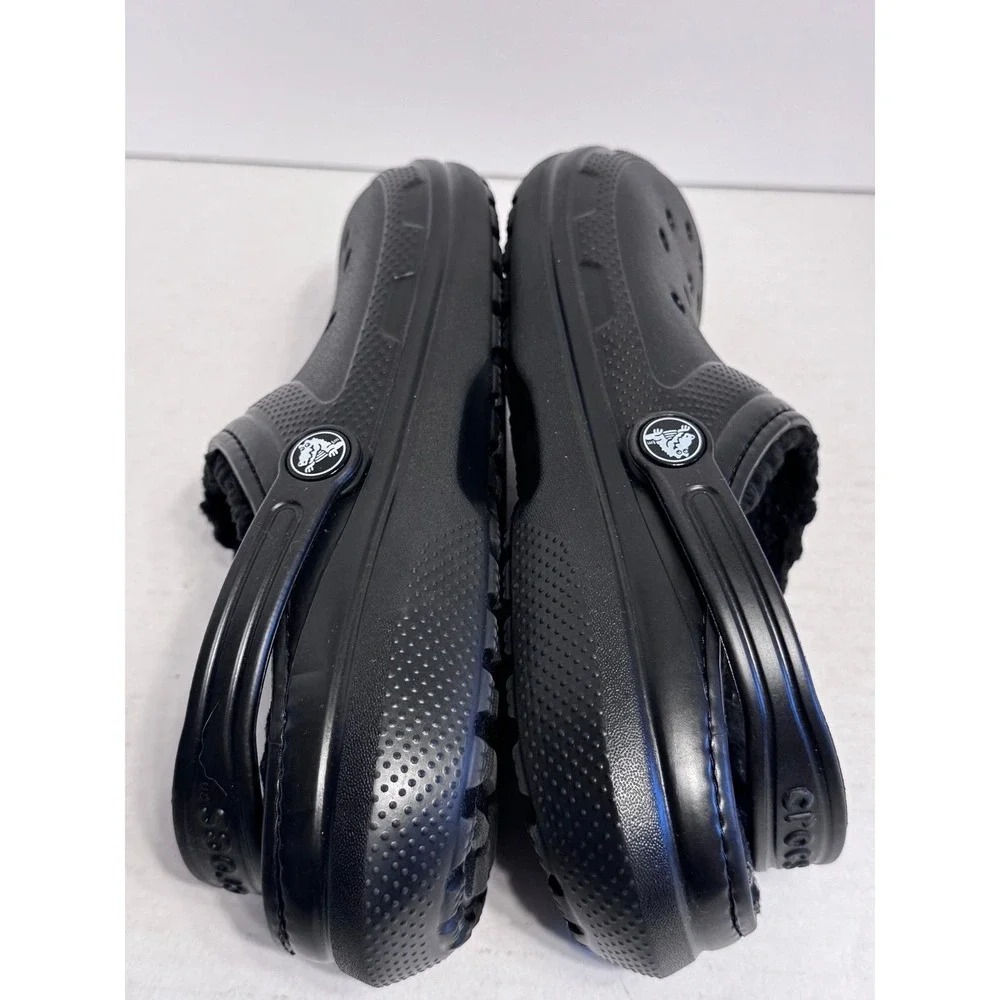 Crocs Kids' Classic Clogs Lined Black J6 slip on back strap clog shoes